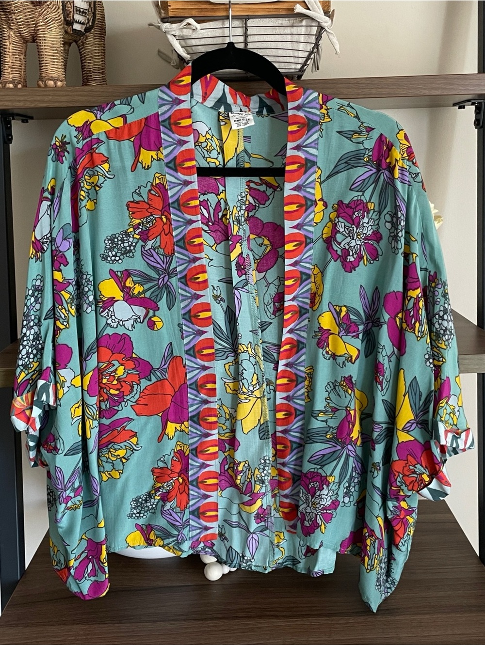 Brooke Web for Anna & Ava Floral Open Short Kimono Multicolor Blooms Size OSFM